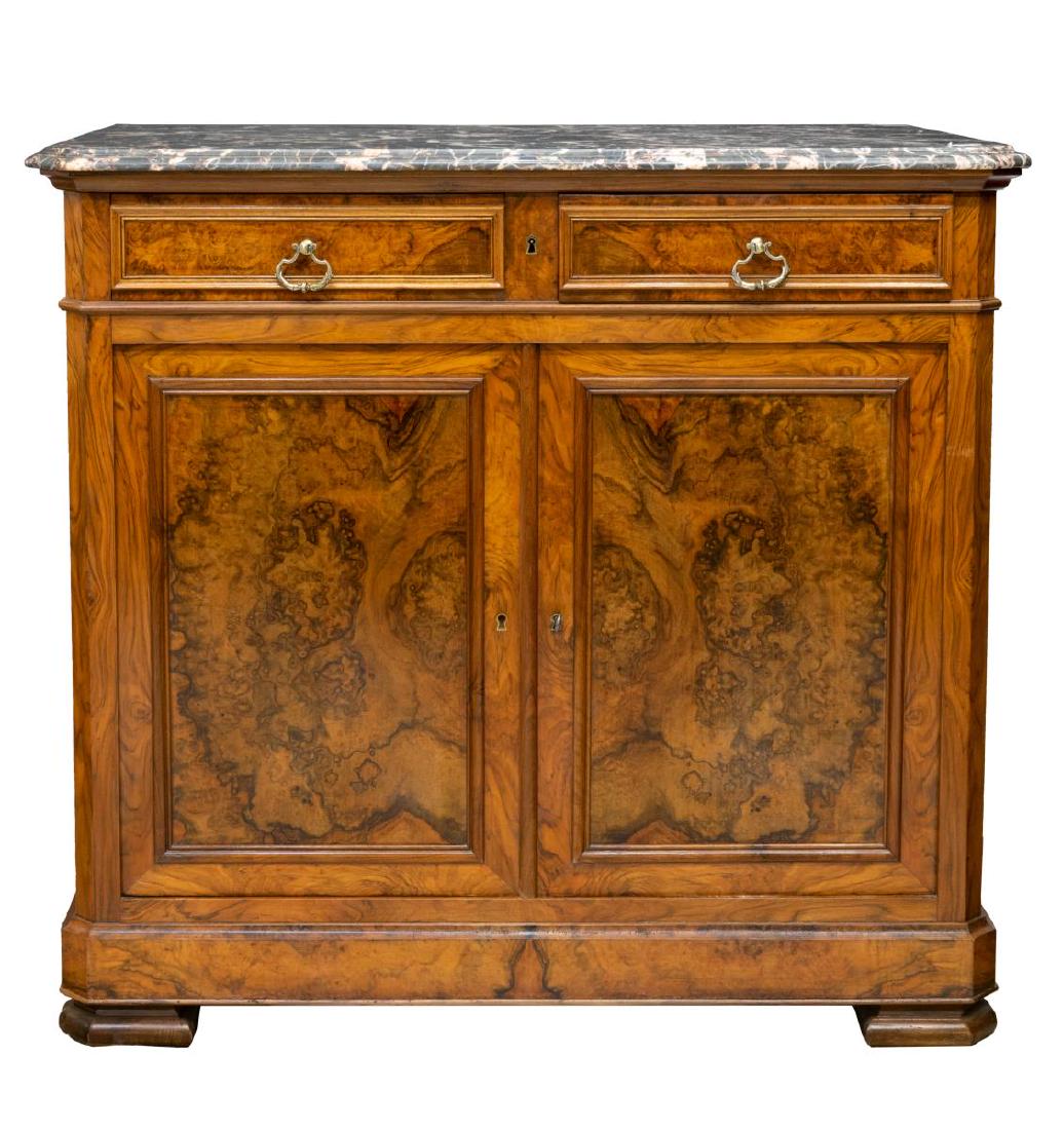 LOUIS PHILLIP FIGURED WALNUT MARBLE TOP SERVER (1 of 4)