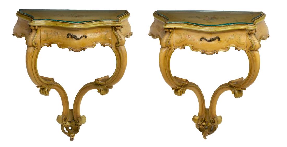 (PAIR) VENETIAN PAINTED BRACKET CONSOLES (1 of 3)