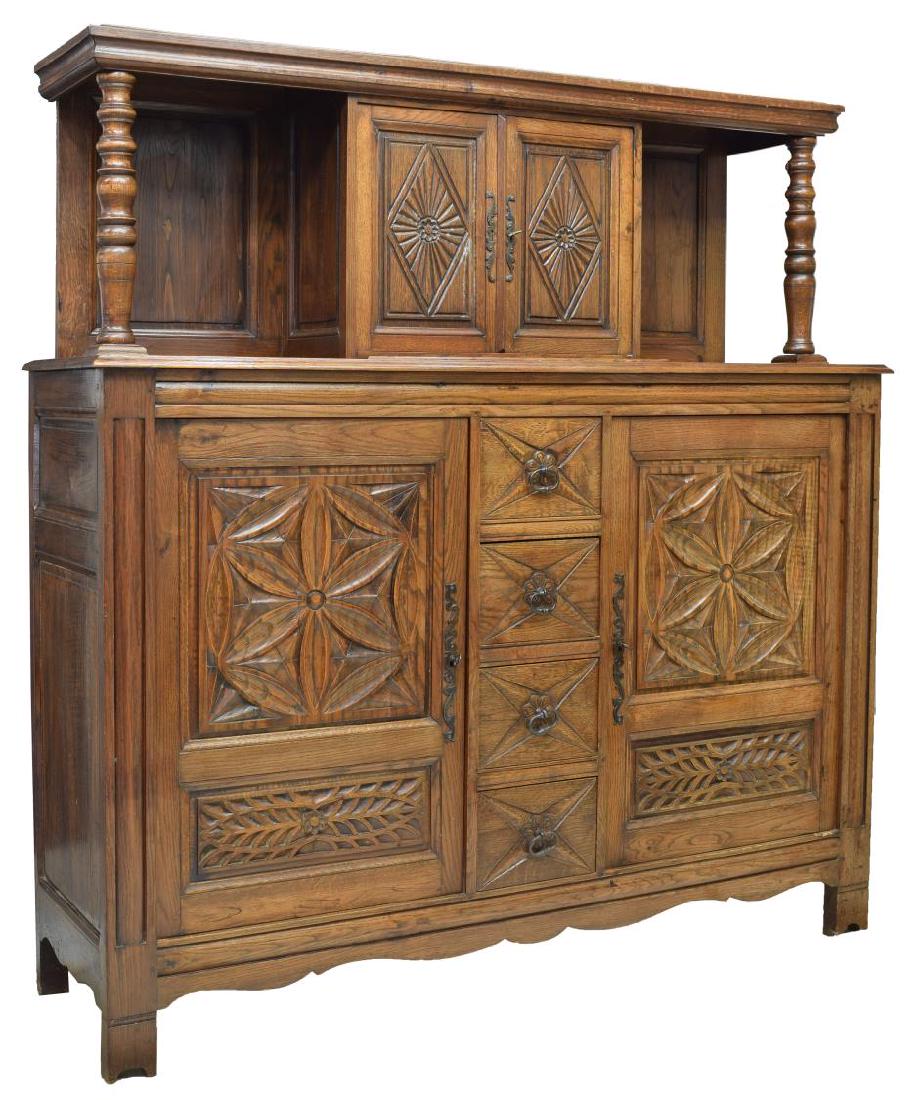 FRENCH FLORAL CARVED OAK BUFFET DEUX CORPS (1 of 2)
