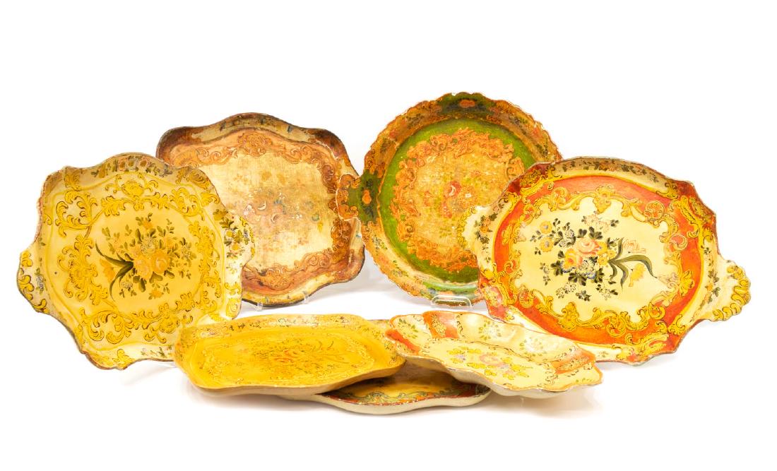 (7) PAINTED PAPER MACHE SERVING TRAYS (1 of 3)