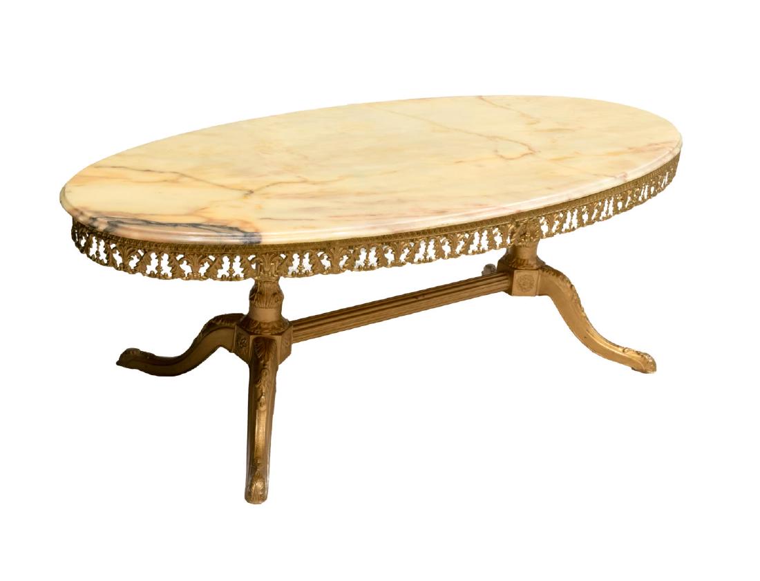 FRENCH OVAL MARBLE TOP GILT METAL COFFEE TABLE (1 of 2)