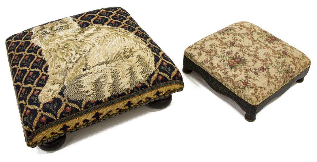 2) ANTIQUE EBONIZED TAPESTRY UPHOLSTERY FOOTSTOOLS (1 of 2)