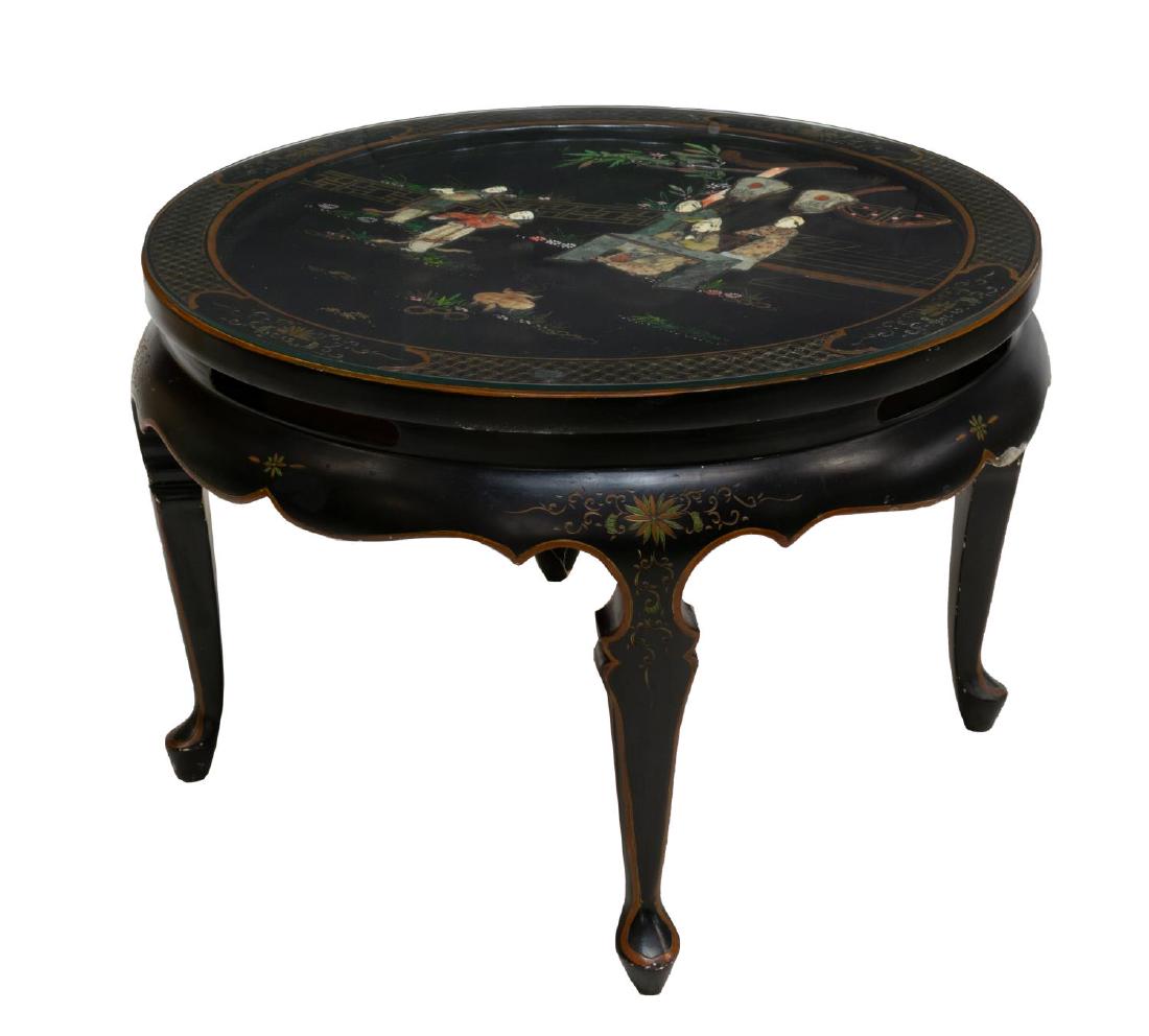 CHINESE BLACK LACQUER HARDSTONE INLAY CENTER TABLE (1 of 3)