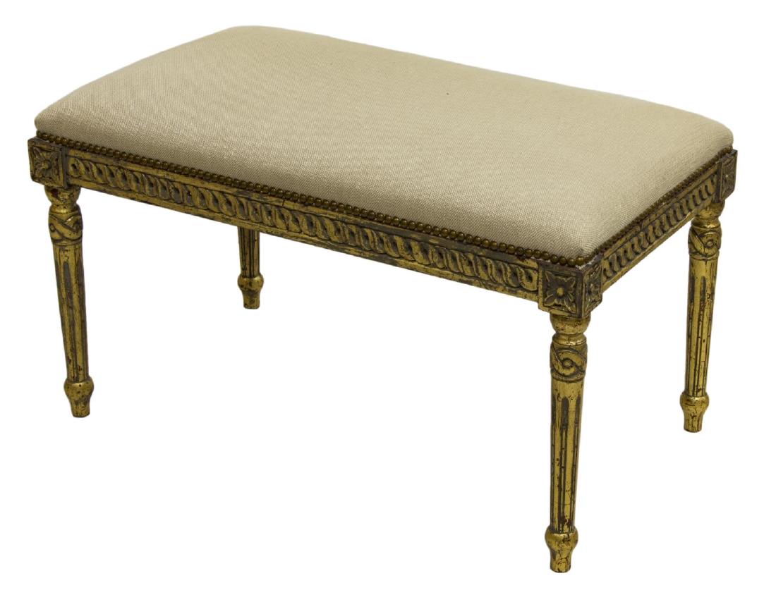 LOUIS XVI STYLE GILT UPHOLSTERED OTTOMAN (1 of 2)