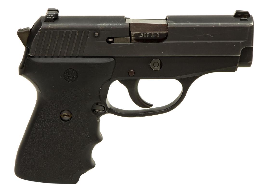 SIG SAUER P239 PISTOL, .357 CALIBER: Sig Sauer Model P239 pistol, .357 Sig caliber, 3.6" barrel, black stainless slide, composite grips, three 7 round Sig magazines, Sig Sauer box, SN SA4-42XXX *REQUIRES FFL TRANSFER" Start Price: $300.0