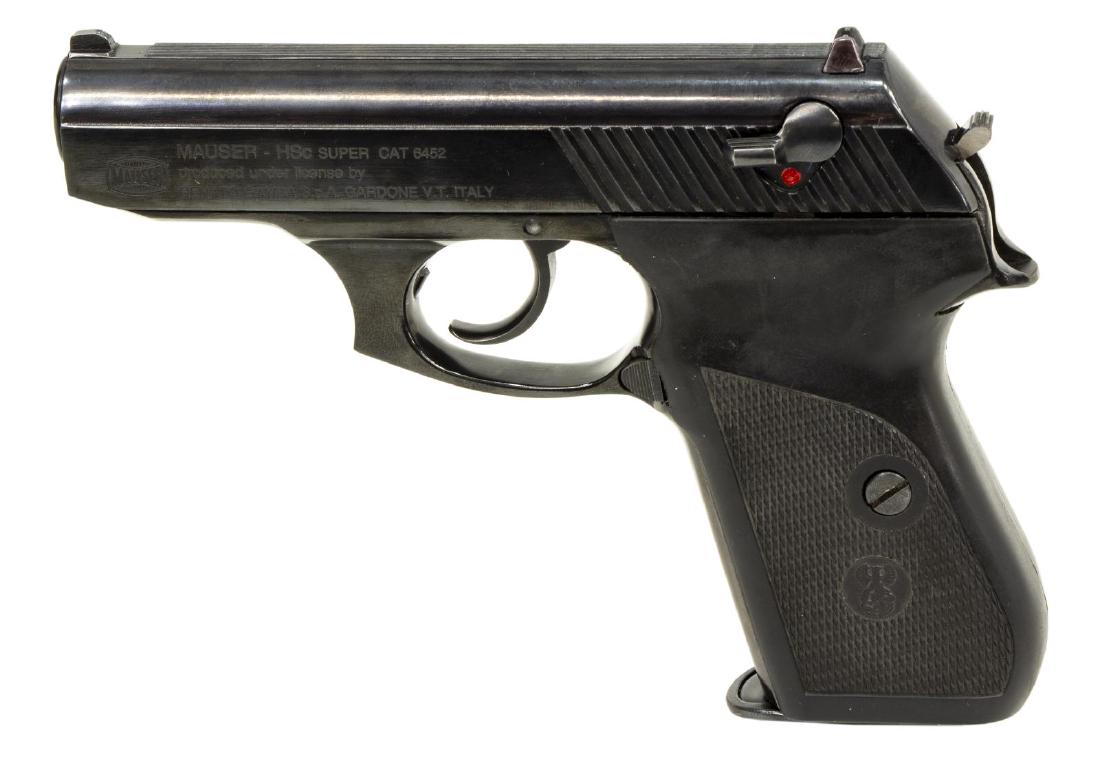 ITALIAN MAUSER HSc SUPER PISTOL, .380ACP: Mauser HSc Super pistol, Gamba, Gadrone, Italy, double action, .380 ACP caliber, 3.62" barrel, 13 round magazine, owners manual, hard case, SN 102XXX Start Price: $200.00