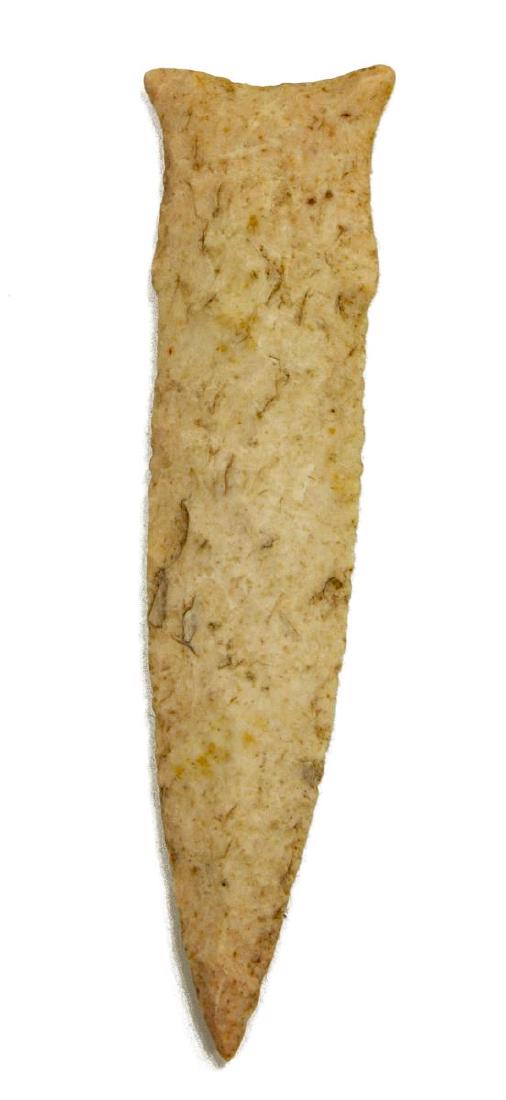 DALTON CLASSIC POINT, MISSOURI, 4.5"L, 1.1/8"W G10: Dalton Classic point, 4.5"l, 1.1/8"w, Boone County, Missouri, graded on attached photo tag: G10, housed in Riker case: .75"h, 5.5"w, 4.5"d Start Price: $150.00