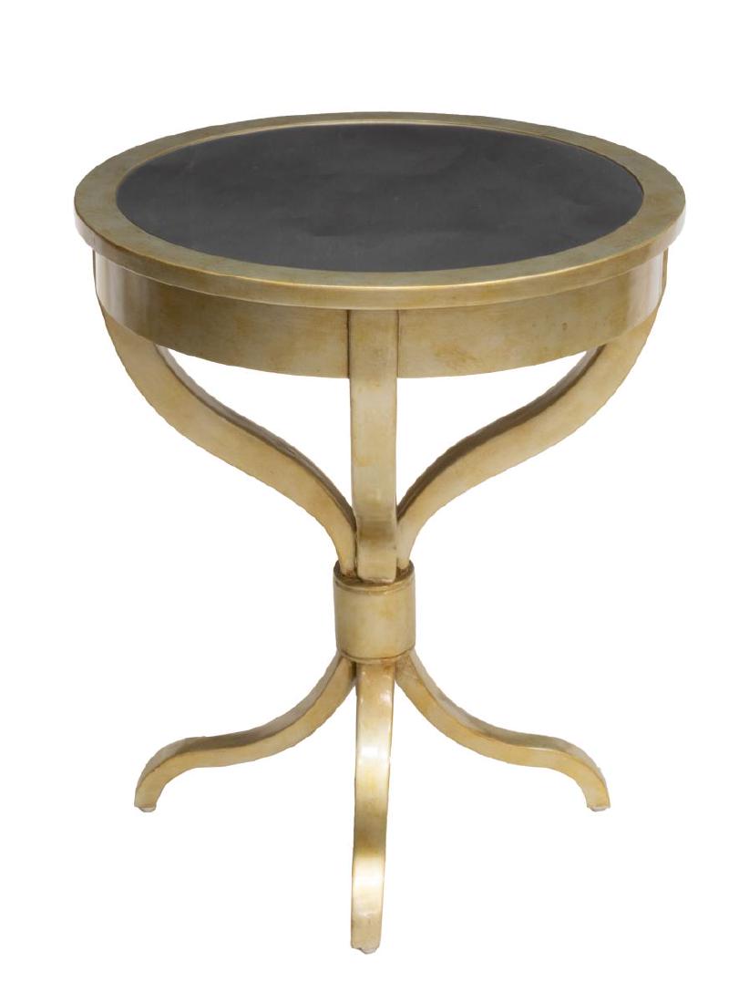 HOOKER FURNITURE 'MELANGE BROOKLYN' ACCENT TABLE: New Hooker Furniture "Melange Brooklyn" accent table, having circular top, with inset mirror, rising on zinc-finished serpentine legs, gathered at base, approx 26"h, 22"diam, SKU: 638-50027 *Provenanc