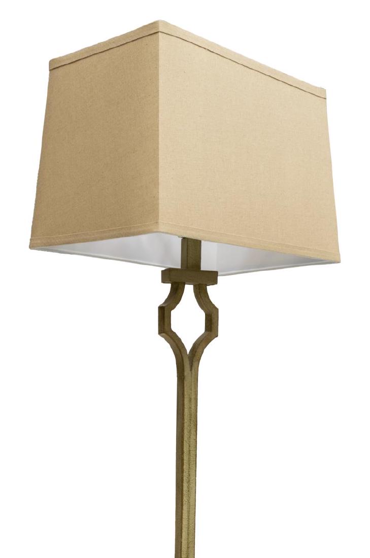 NEW UTTERMOST COMPANY 'VINCENT' LAMP: New Uttermost Company "Vincent" lamp, hand forged metal standard, with gold leaf finish, light grey wash and matte black foot, rectangular linen tapered hardback lampshade, lamp: approx 65"h, shade: 1