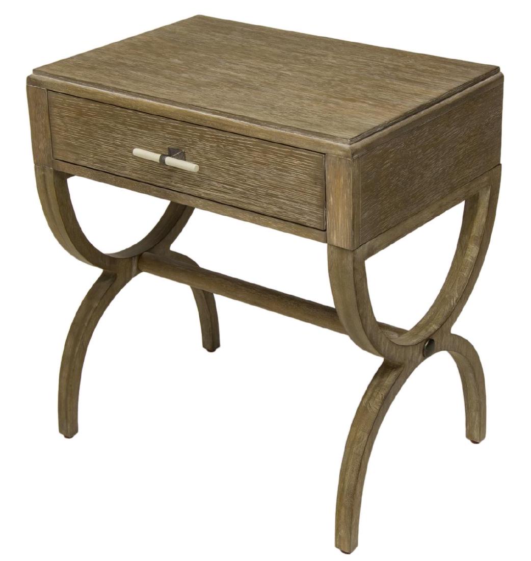 NEW HOOKER FURNITURE AFFINITY NIGHTSTAND: New Hooker Furniture Affinity Collection nightstand, sand-blasted greige and antique white finish on quartered white oak, single drawer, pewter and antique white hardware, approx 29"h, 27"w, 19"d, SKU