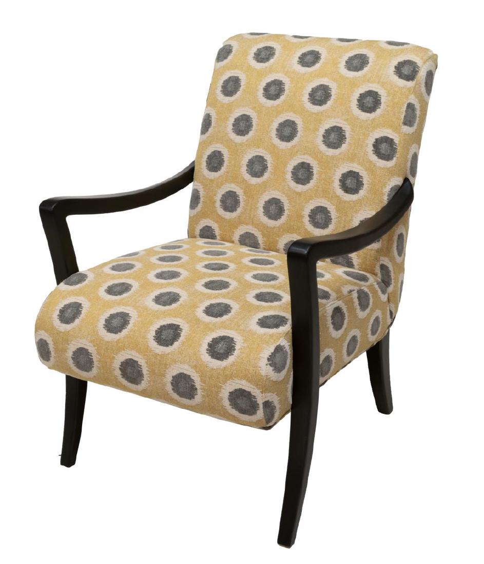 NEW SAM MOORE HOOKER 'DANTE' EXPOSED WOOD CHAIR: Sam Moore by Hooker Furniture "Dante" exposed wood contemporary chair, in modern yellow and gray upholstery, frame in Corsicana Dark finish, approx 36.5"h, 25.5"w, 28"d, SKU: 4320500309-16CORSICA *Pro