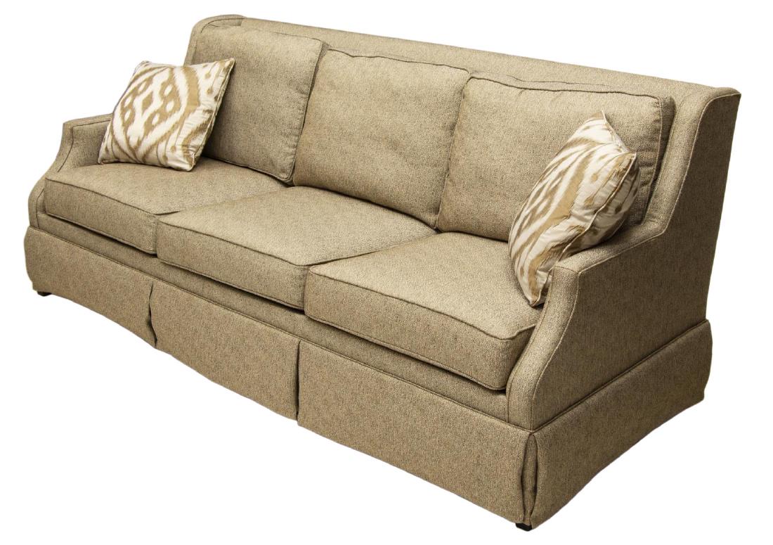 PAUL ROBERT 'CARLTON' THREE-SEATER SKIRTED SOFA: New Paul Robert "Carlton" three-seat sofa, having cushioned back and seat, with skirted bottom, approx 38"h, 91"w, 40"d, SKU: 682 *Provenance: Liquidation of recently closed high end furniture store* 