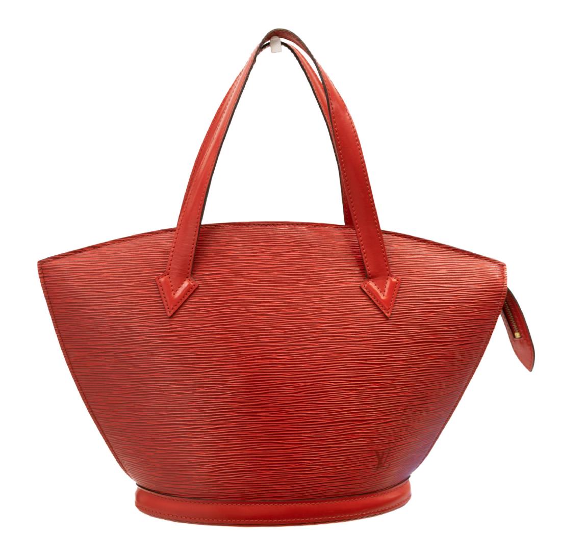 LOUIS VUITTON 'ST. JACQUES PM' HANDBAG EPI LEATHER: Louis Vuitton "St. Jacques PM" handbag, in red Epi leather, with brass hardware, dual flat handles, zip closure at top, creasing, bag: measurements for shipping purposes only - approx: 9.75â€œh, 1