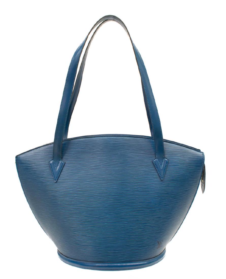 LOUIS VUITTON 'ST. JACQUES GM' HANDBAG EPI LEATHER: Louis Vuitton "St. Jacques GM" handbag, in blue Epi leather, with brass hardware, dual flat handles, zip closure at top, wear to exterior at bottom, creasing, bag: measurements for shipping purposes o