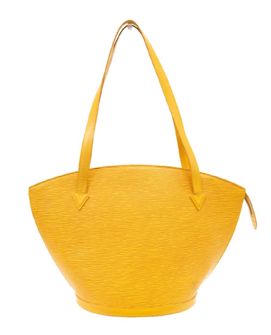 LOUIS VUITTON 'ST. JACQUES GM' HANDBAG EPI LEATHER: Louis Vuitton "St. Jacques GM" handbag, in yellow Epi leather, with brass hardware, dual flat handles, zip closure at top, exterior spotting, creasing, patination, bag: measurements for shipping purpo
