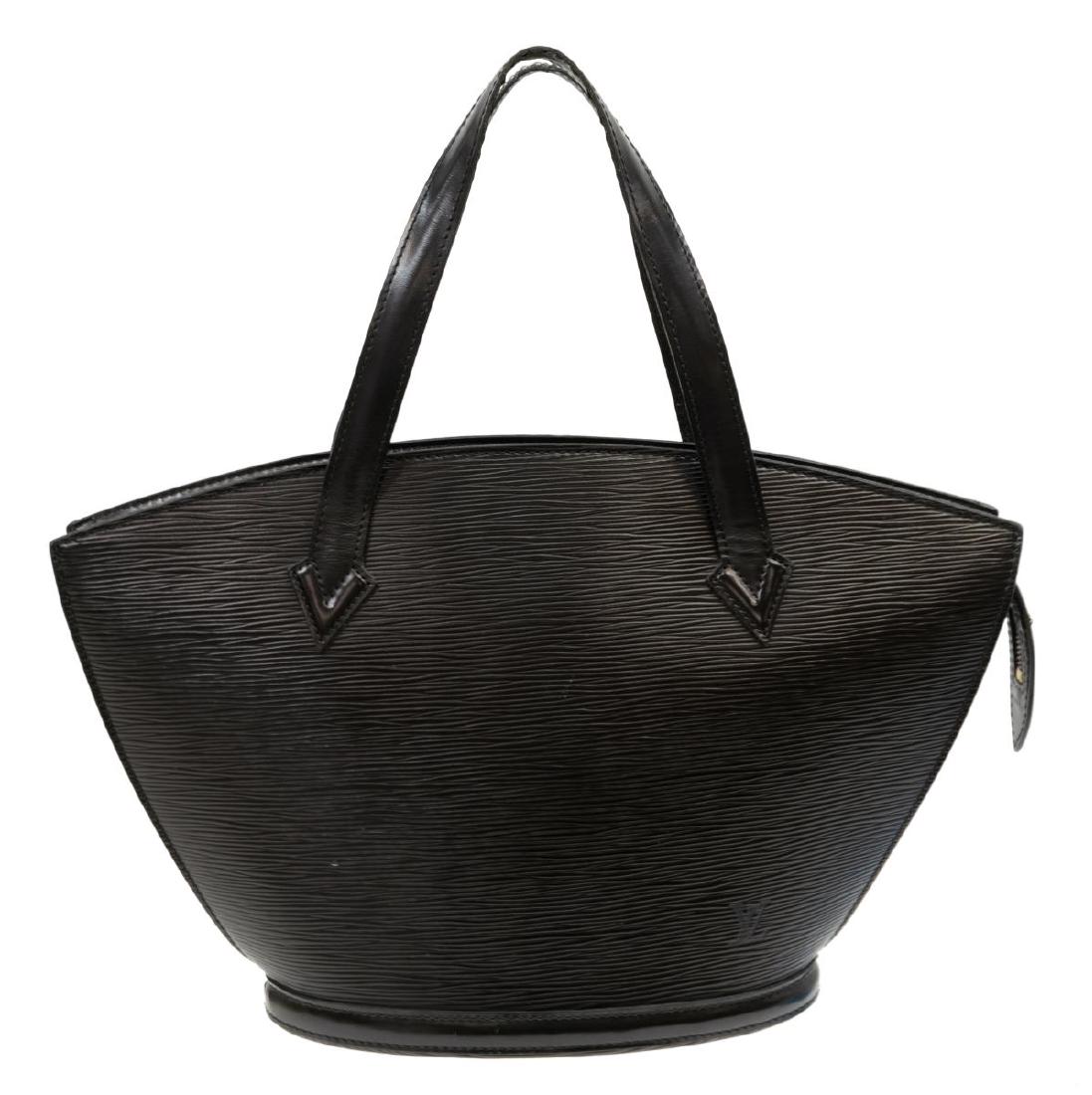 LOUIS VUITTON 'ST. JACQUES PM' HANDBAG EPI LEATHER: Louis Vuitton "St. Jacques PM" handbag, in black Epi leather, with brass hardware, dual flat handles, zip closure at top, bag: measurements for shipping purposes only - approx: 9.5â€œh, 15â€œw