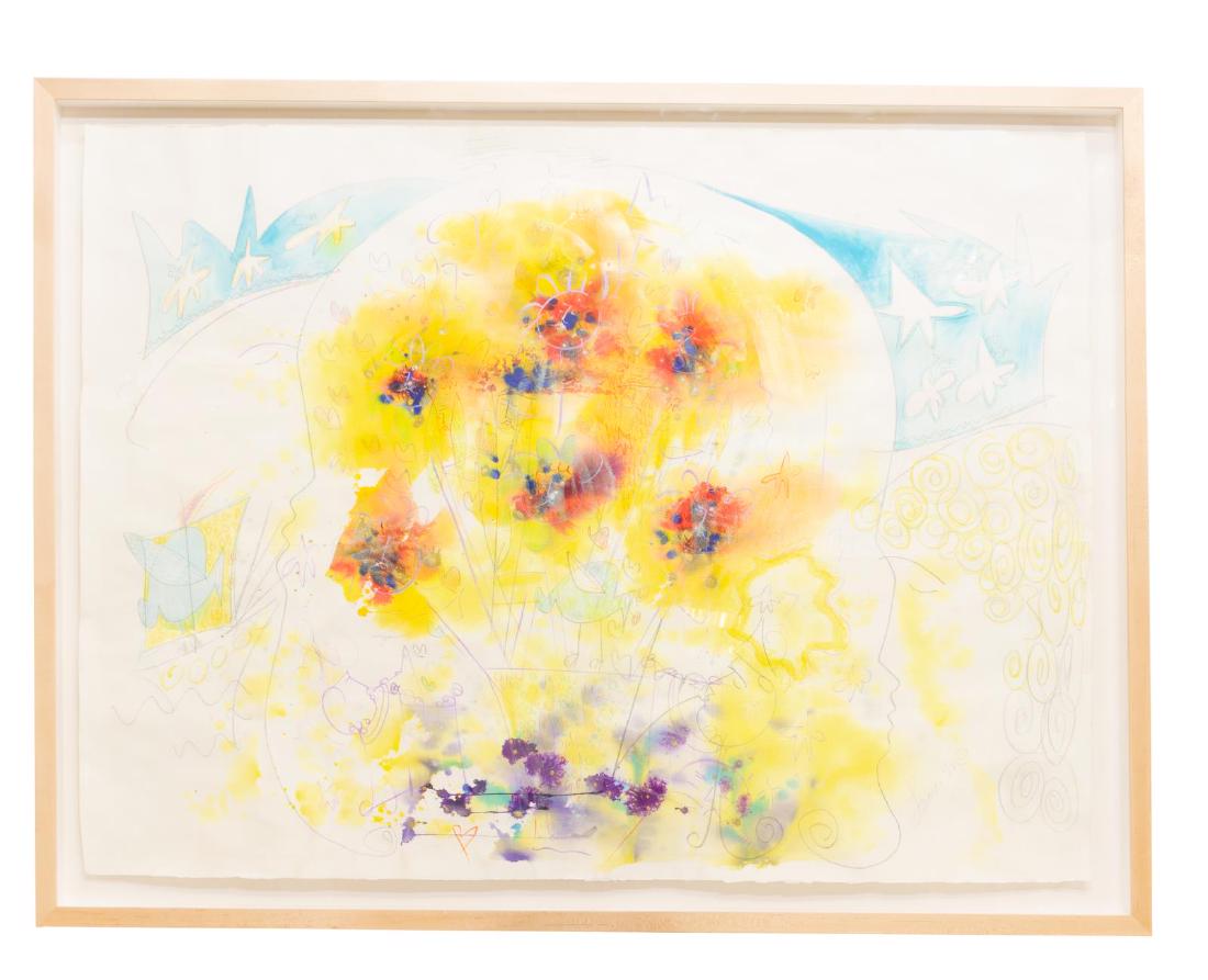 LARGE FRAMED ABSTRACT WATERCOLOR PAINTING, SIGNED (1 of 4)