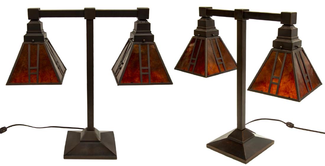 (PAIR) CRAFTSMAN STYLE TWO-LIGHT DESK LAMPS (1 of 2)