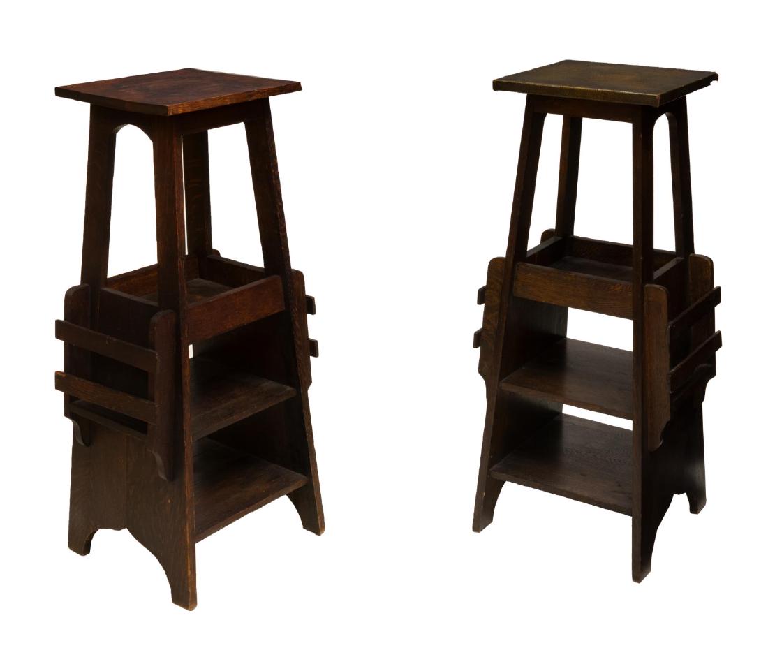 (PAIR) ARTS & CRAFTS OAK MAGAZINE STANDS SHELVES (1 of 3)