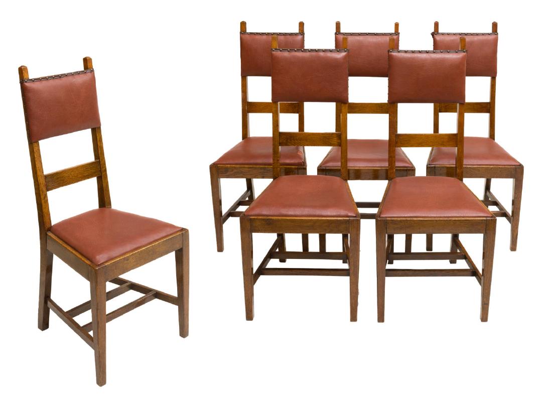 (6) ARTS & CRAFTS OAK DINING CHAIRS (1 of 2)