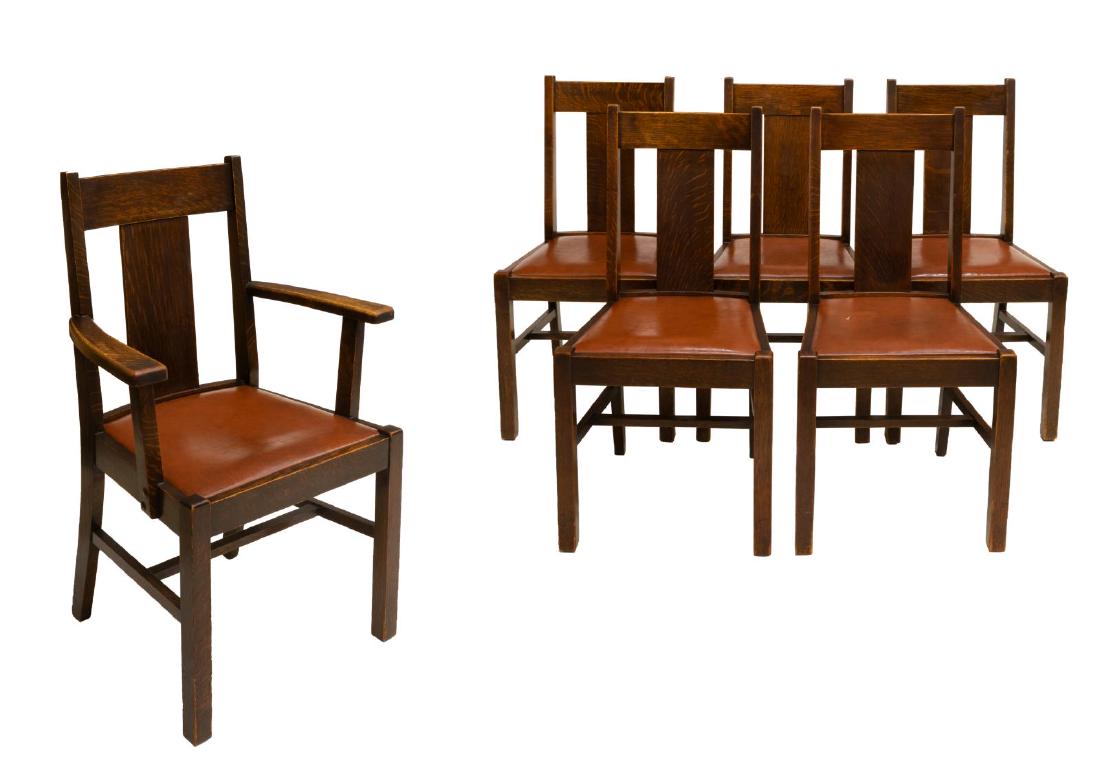 (6) ARTS AND CRAFTS OAK DINING CHAIRS & ARMCHAIR (1 of 2)