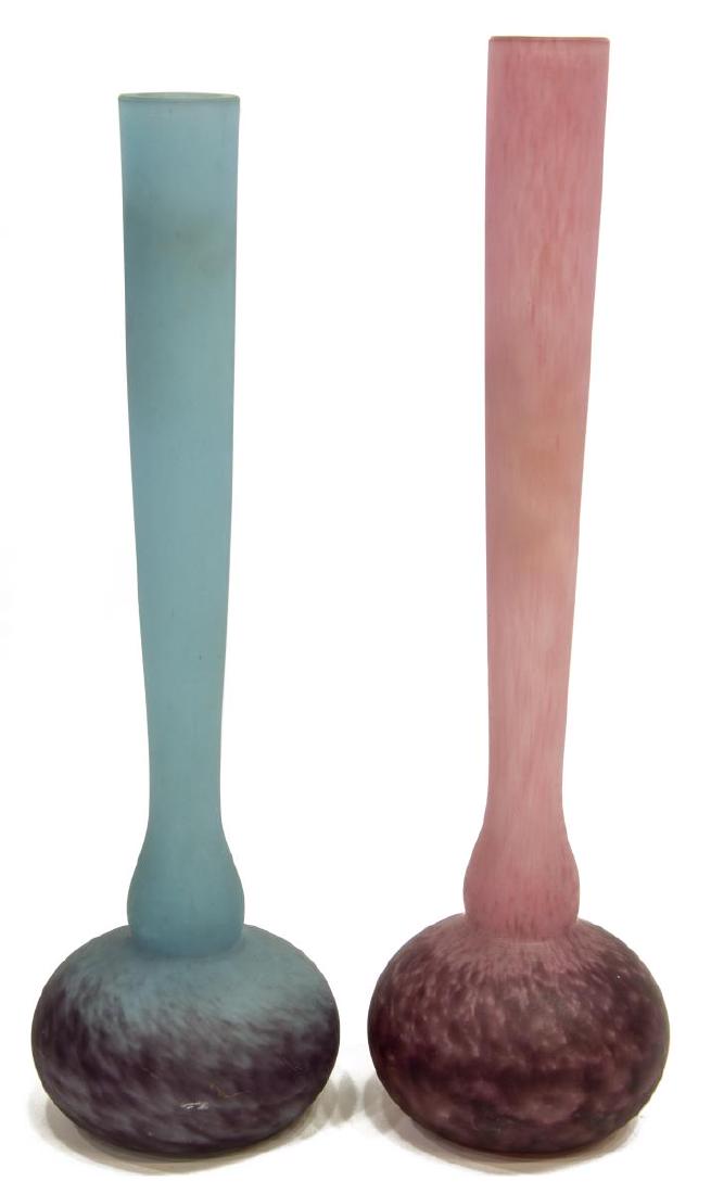 (2) LARGE DAUM NANCY STYLE SATIN ART GLASS VASES (1 of 2)