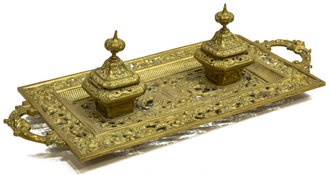 FRENCH EMPIRE STYLE GILT BRONZE DOUBLE INKWELL (1 of 2)