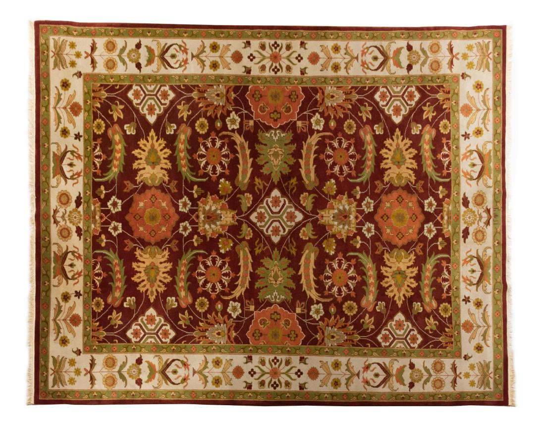 HAND TIED INDIAN AGRA RUG, 13'8" X 9'10": Indian Agra hand tied rug, orange ground, with floral pattern, approx 13'8"l, 9'10"w Start Price: $400.00