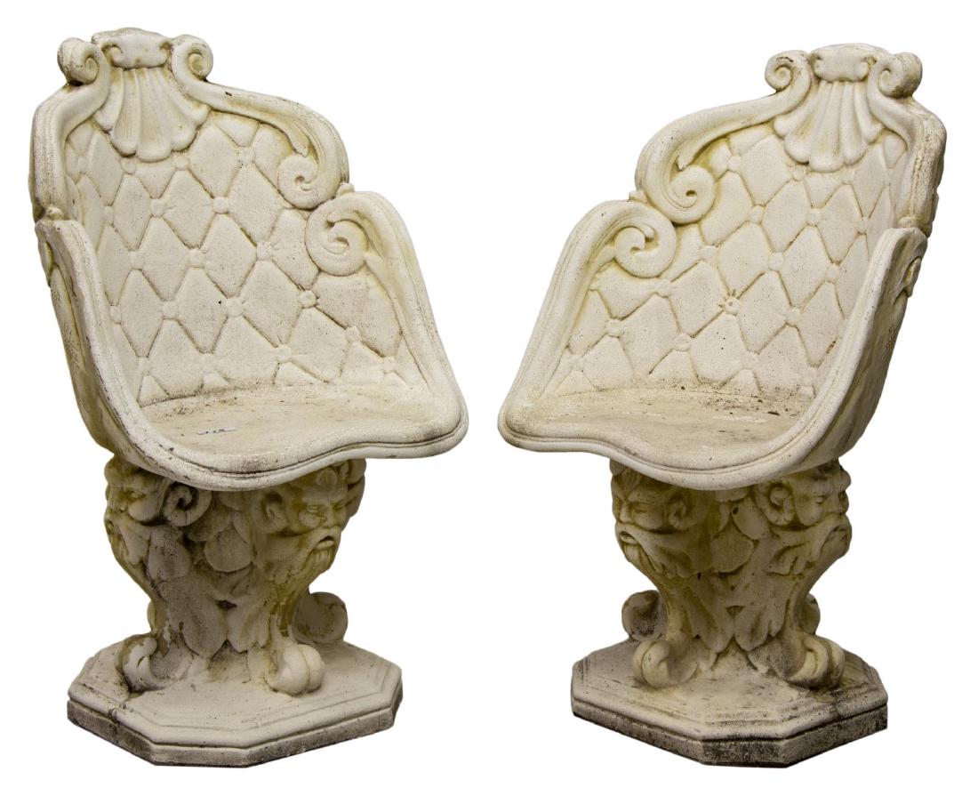 (2) CONTINENTAL CAST CONCRETE GARDEN CHAIRS (1 of 3)