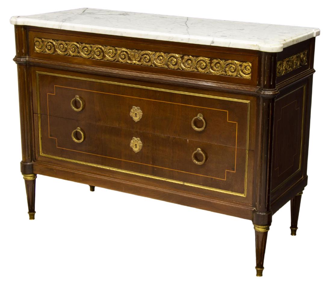FRENCH LOUIS XVI STYLE MARBLE-TOP MAHOGANY COMMODE (1 of 3)