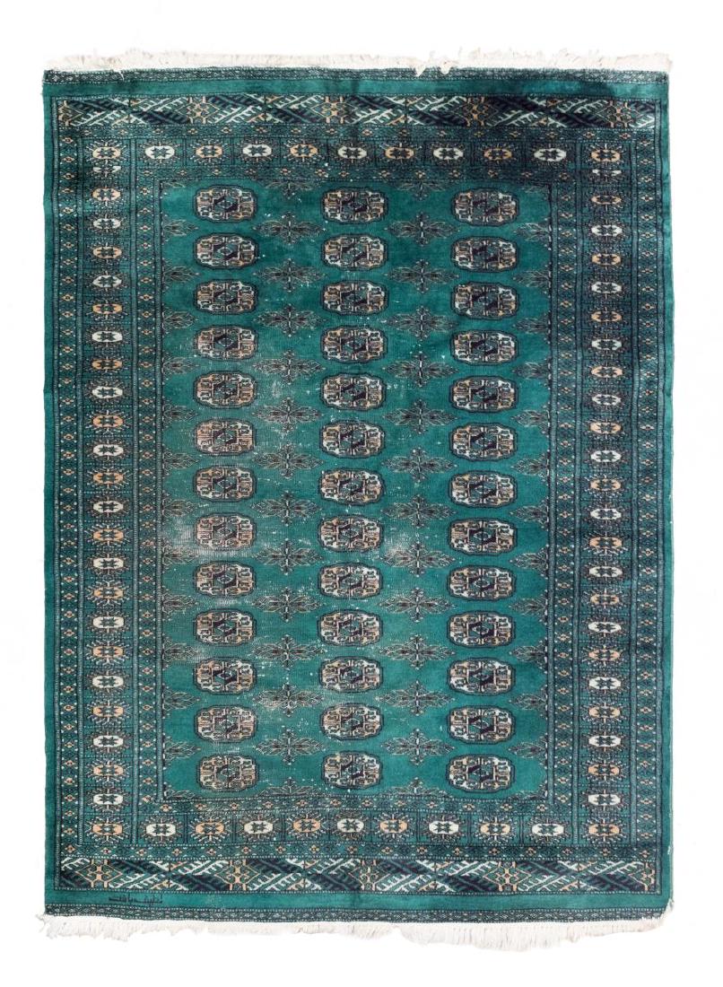 SIGNED PAKISTANI BUKHARA RUG, 5'9" X 4'10" (1 of 3)