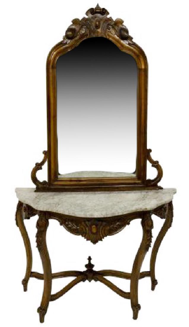 LOUIS XV STYLE MARBLE TOP CONSOLE TABLE & MIRROR (1 of 4)