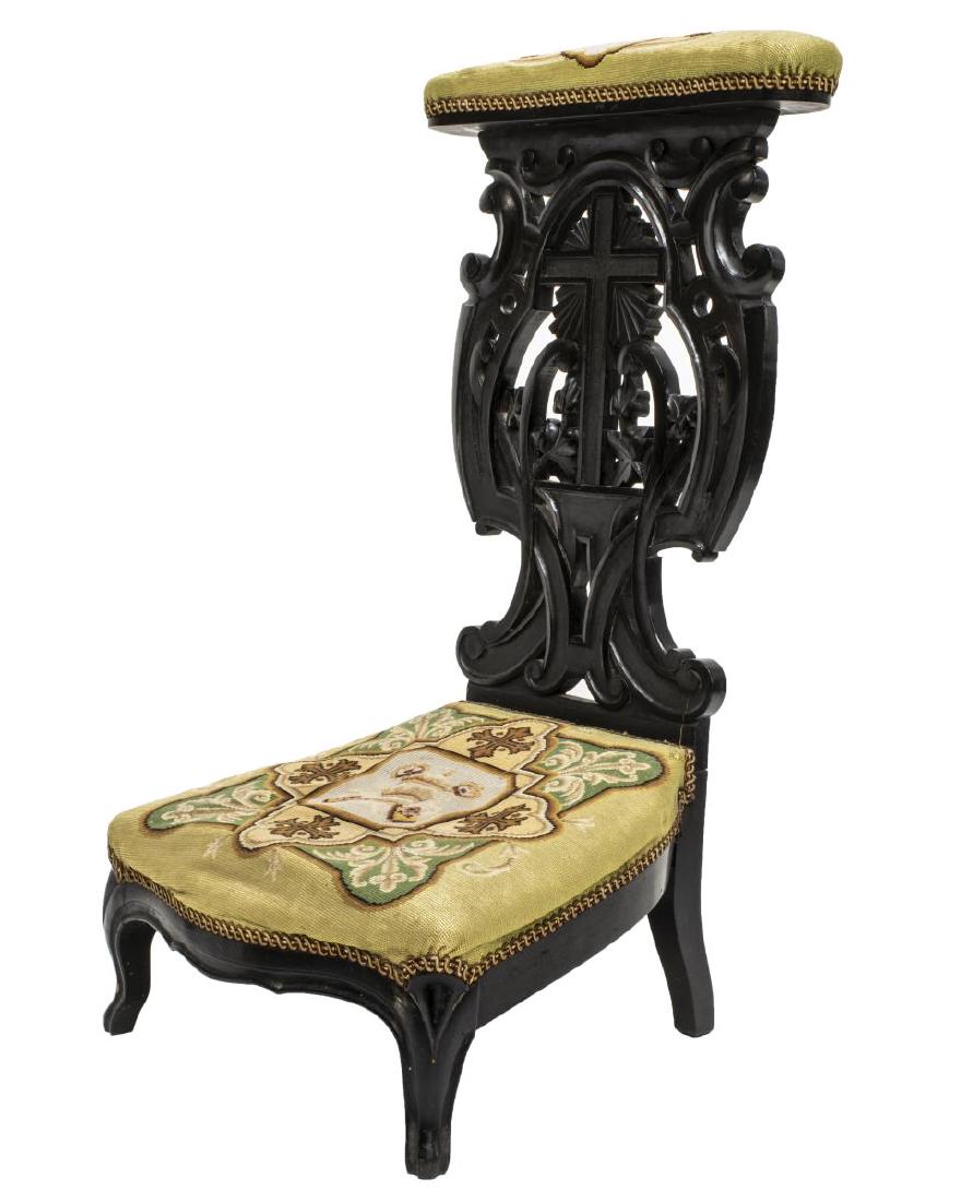 FRENCH EBONIZED & TAPESTRY CARVED PRAYER CHAIR (1 of 2)