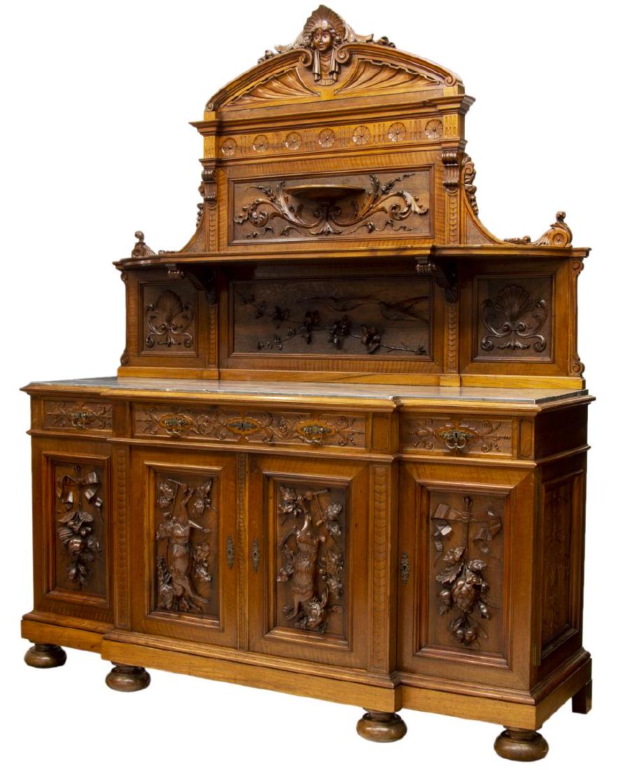 ZIGNAGO & PICASSO CARVED WALNUT HUNT SIDEBOARD (1 of 8)