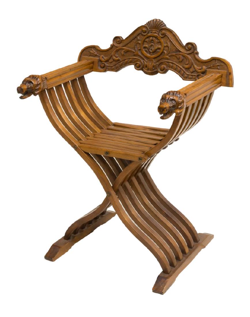 ITALIAN LION CARVED WALNUT SAVONAROLA CHAIR (1 of 3)