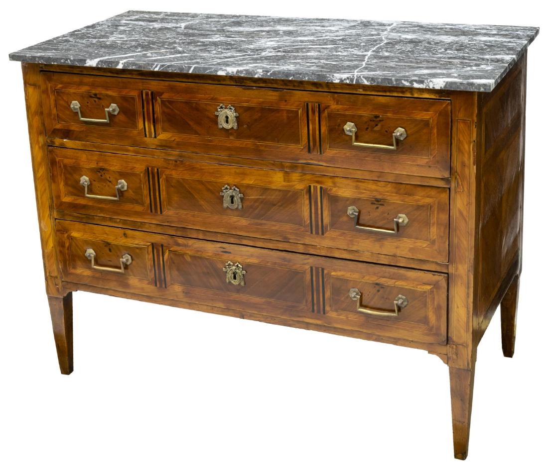 FRENCH LOUIS XVI STYLE BANDED COMMODE, 18TH/19THC. (1 of 2)