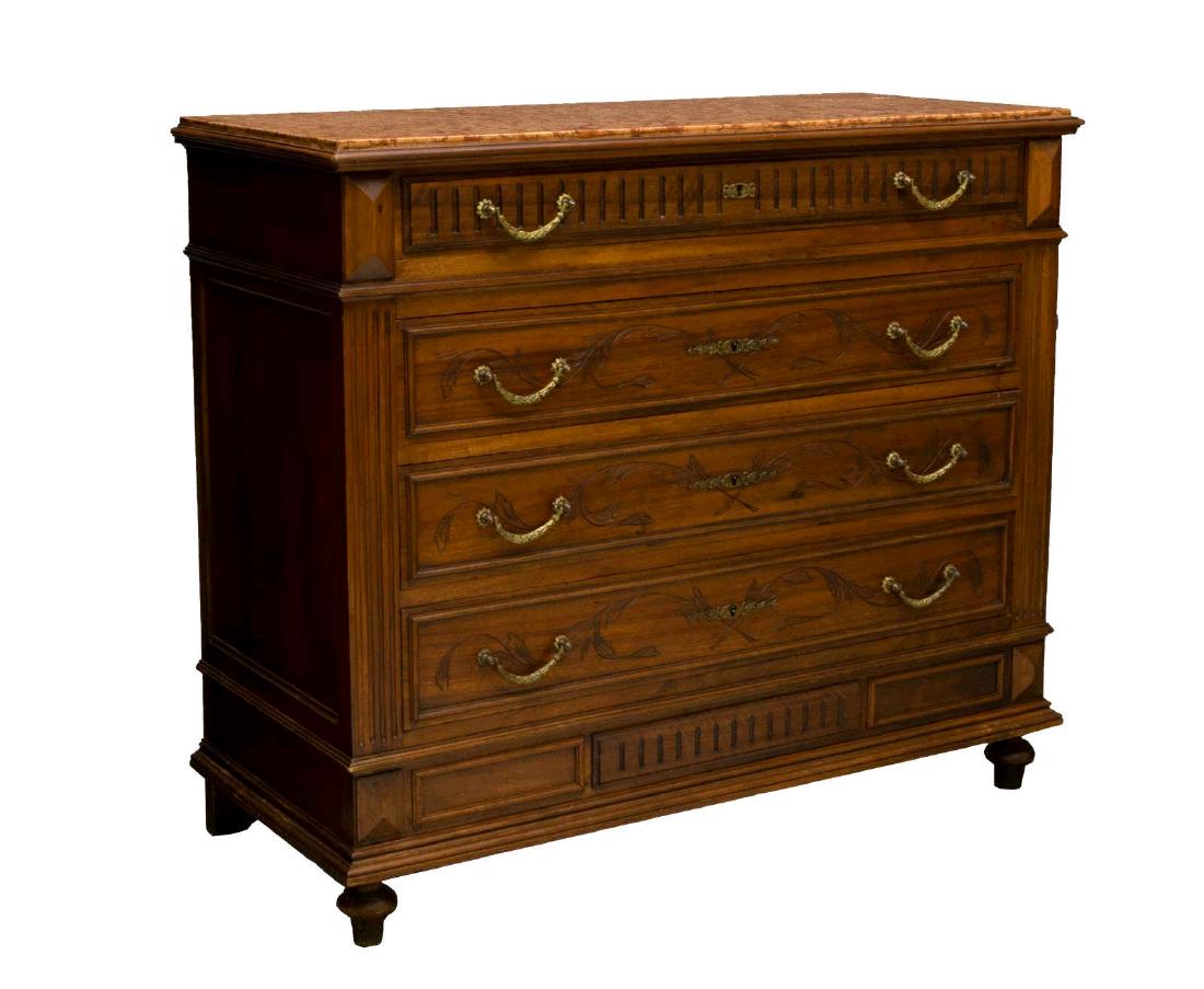 FRENCH MARBLE TOP FOUR DRAWER COMMODE (1 of 3)