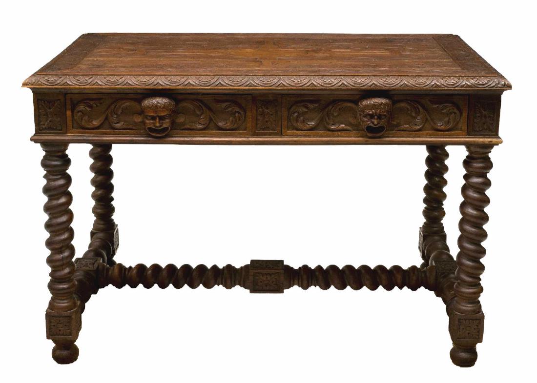 FRENCH LOUIS XIII STYLE CARVED LIBRARY TABLE (1 of 2)