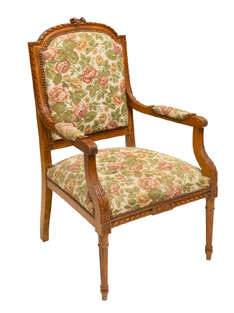 FRENCH LOUIS XVI STYLE FAUTEUIL WALNUT ARMCHAIR (1 of 3)