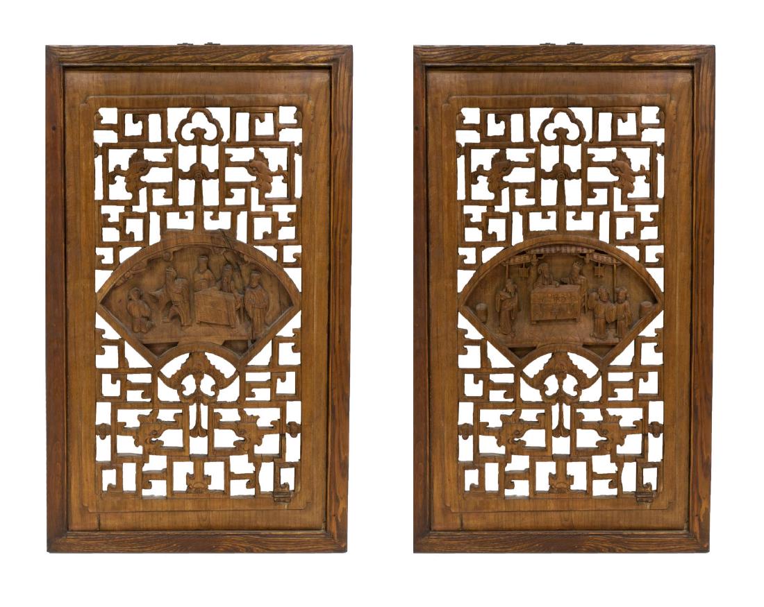 CHINESE ELMWOOD ARCHITECTURAL HANGING PANELS (1 of 3)