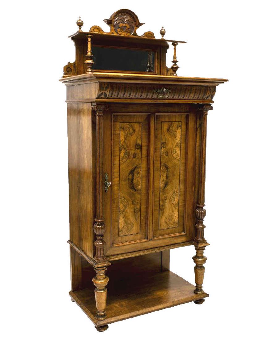 DANISH CARVED MIRRORED WALNUT CABINET (1 of 3)