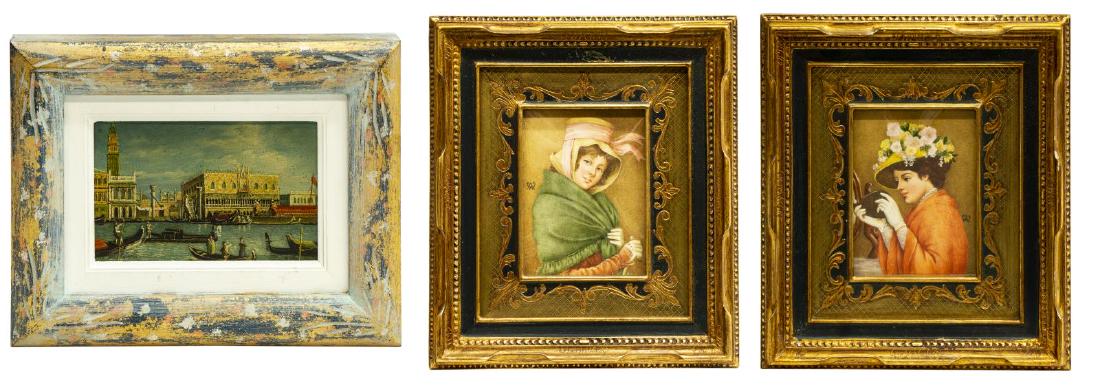 (3) FRAMED MINIATURE PORTRAITS & VENICE LANDSCAPE (1 of 7)