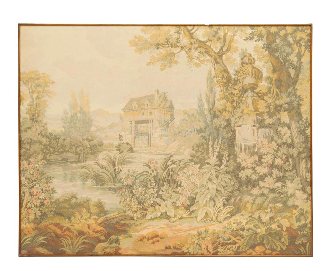 FRAMED MACHINE-WOVEN TAPESTRY PASTORAL LANDSCAPE (1 of 3)