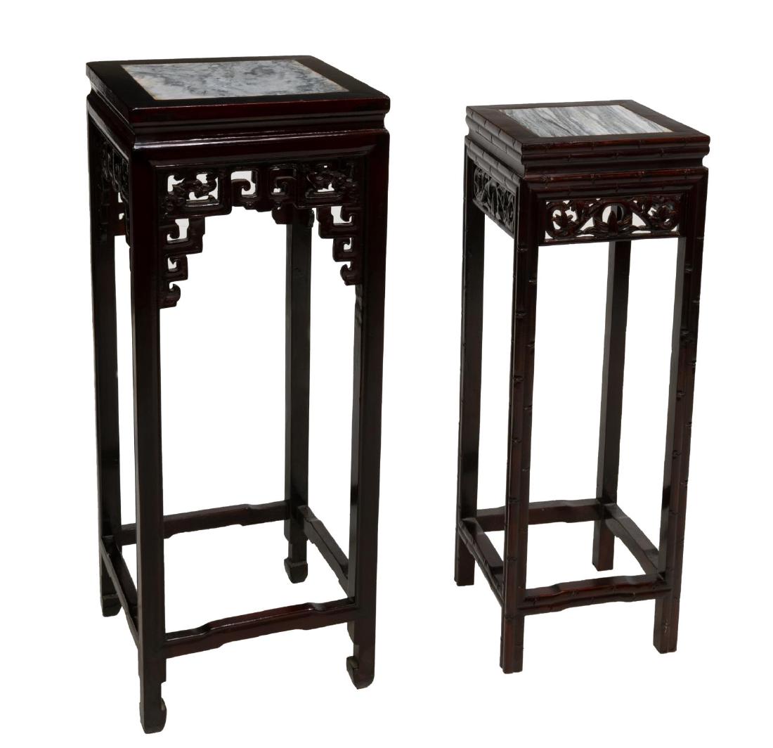 (2) CHINESE ROSEWOOD CARVED INSET MARBLE PEDESTALS (1 of 3)