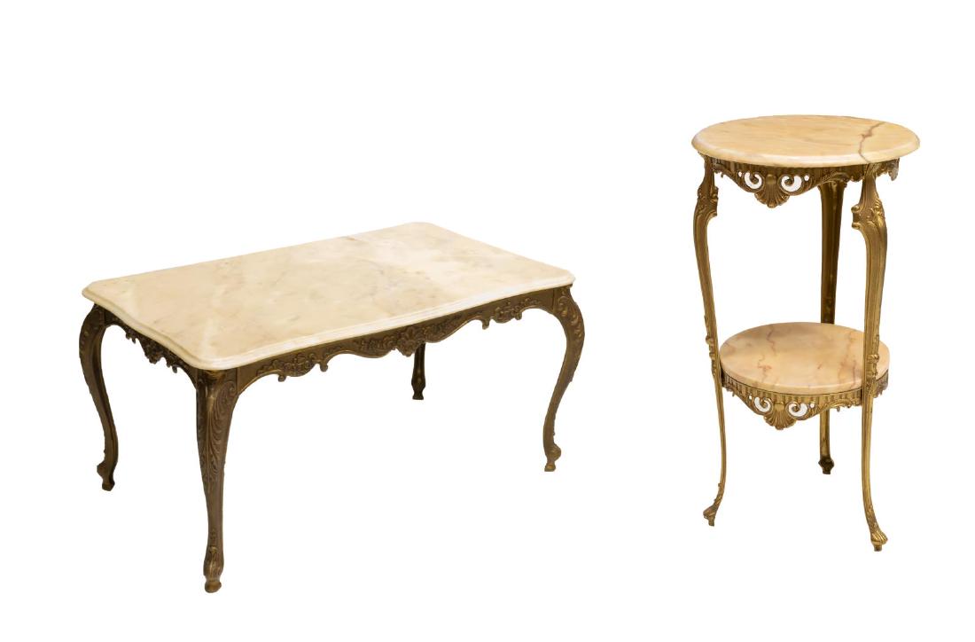 FRENCH GILT METAL & MARBLE COFFEE & SIDE TABLES (1 of 1)