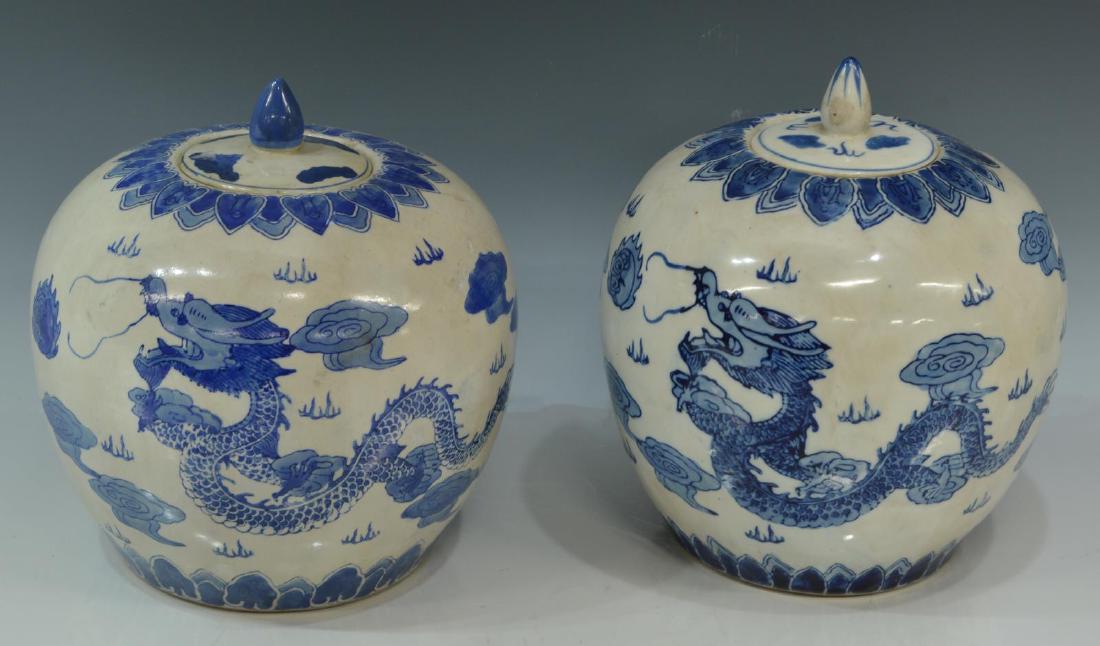 2)CHINESE BLUE & WHITE PORCELAIN LIDDED MELON JARS (1 of 3)