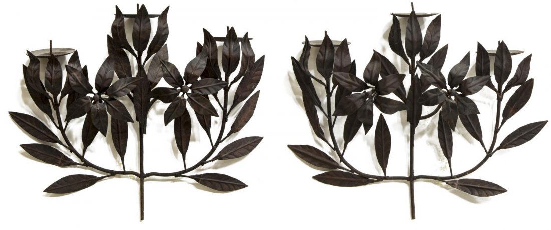 (PAIR) WROUGHT IRON CANDLE SCONCES (1 of 3)