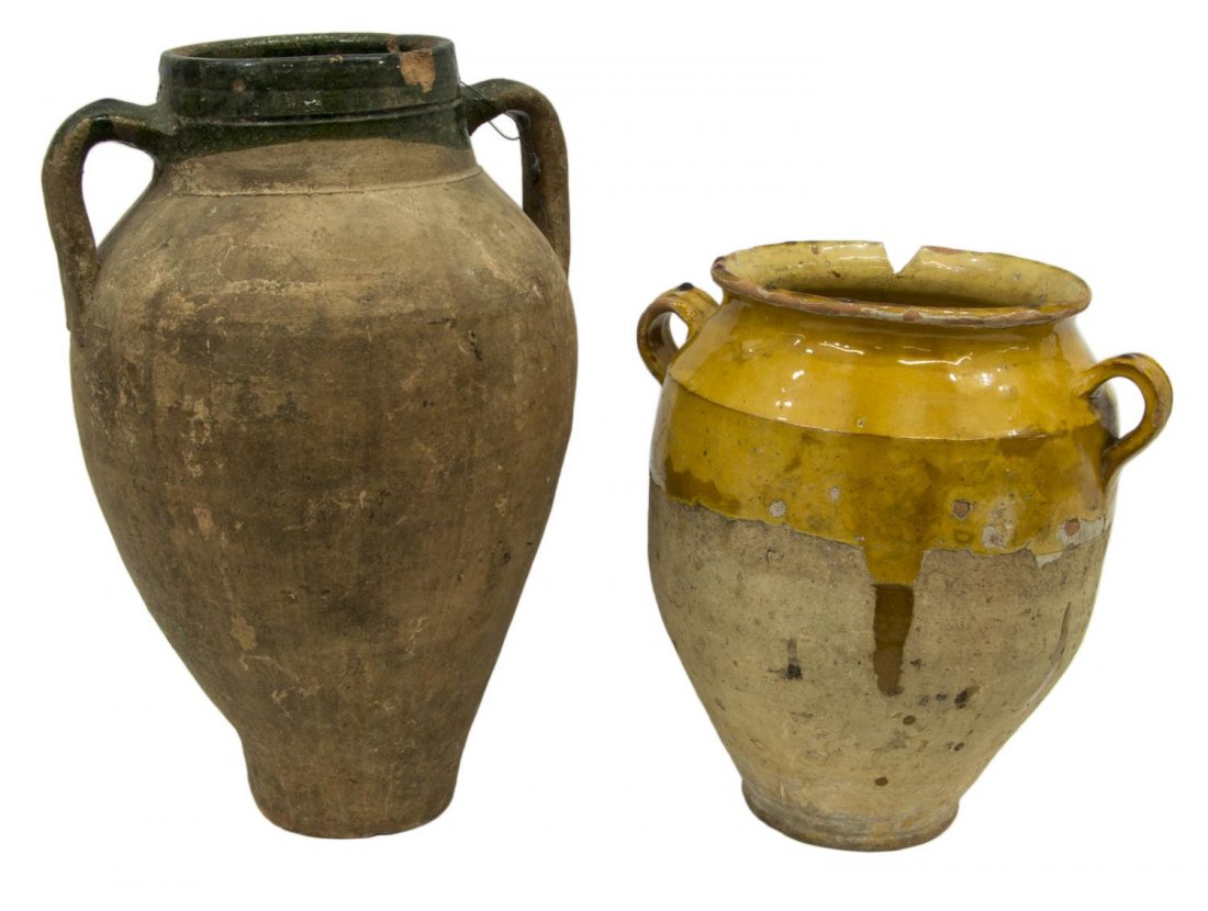 (2) GLAZED EARTHENWARE OLIVE JARS (1 of 2)