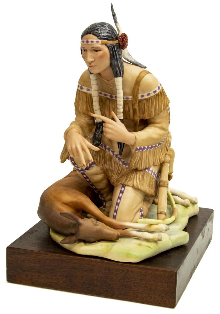 CYBIS LIMITED PORCELAIN FIGURAL GROUP, 'HIAWATHA': Cybis limited edition porcelain figural group, "Hiawatha," Onandaga woman with deer, signed "Cybis" with partially illegible number, approx 11.75"h, 9"w, 10.5"d, 7.75lbs Start Price $50.00