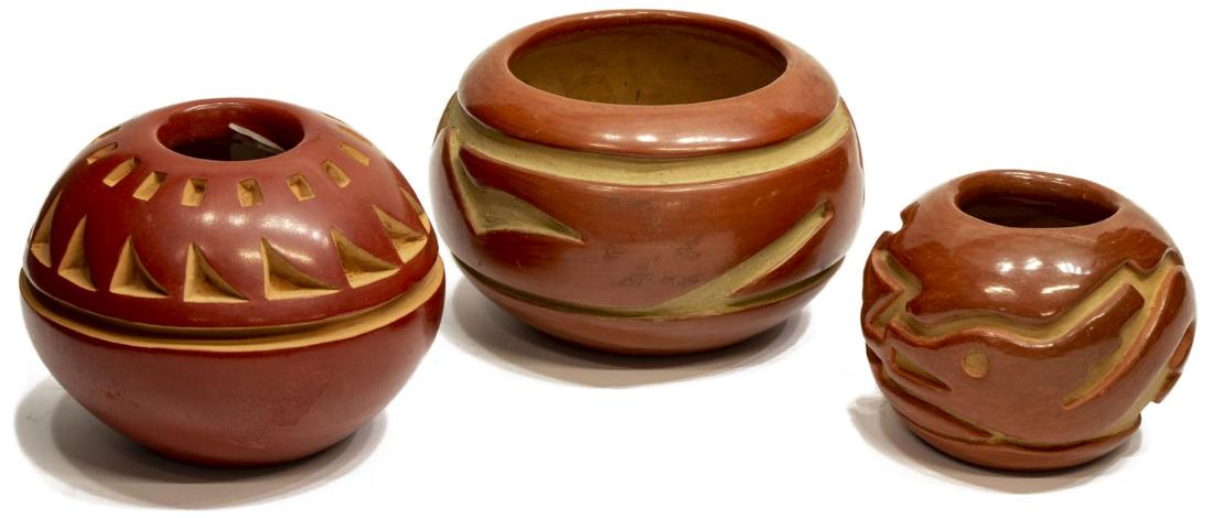 (3) SANTA CLARA PUEBLO INCISED REDWARE POTTERY (1 of 3)
